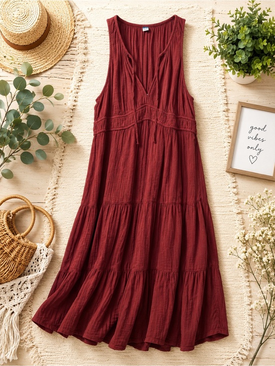 Old Navy Dresses & Skirts - Old Navy Sleeveless V‑Neck Tiered Maxi Dress — Burgundy